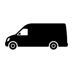 Wall Mural - Van icon. Cargo minibus. Delivery small truck. Black silhouette. Side view. Vector simple flat graphic illustration. Isolated object on a white background. Isolate.