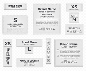 label tag wash instruction cloth care fabric cotton isolated set. vector graphic design illustration
