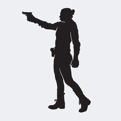 Wall Mural - Vector silhouette of a female police agent wearing a uniform on a white background