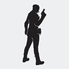 Wall Mural - Vector silhouette of a female police agent wearing a uniform on a white background