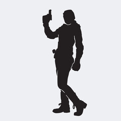 Wall Mural - Vector silhouette of a female police agent wearing a uniform on a white background