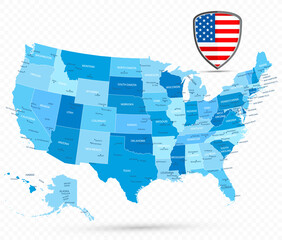 Wall Mural - USA blue map on transparent background