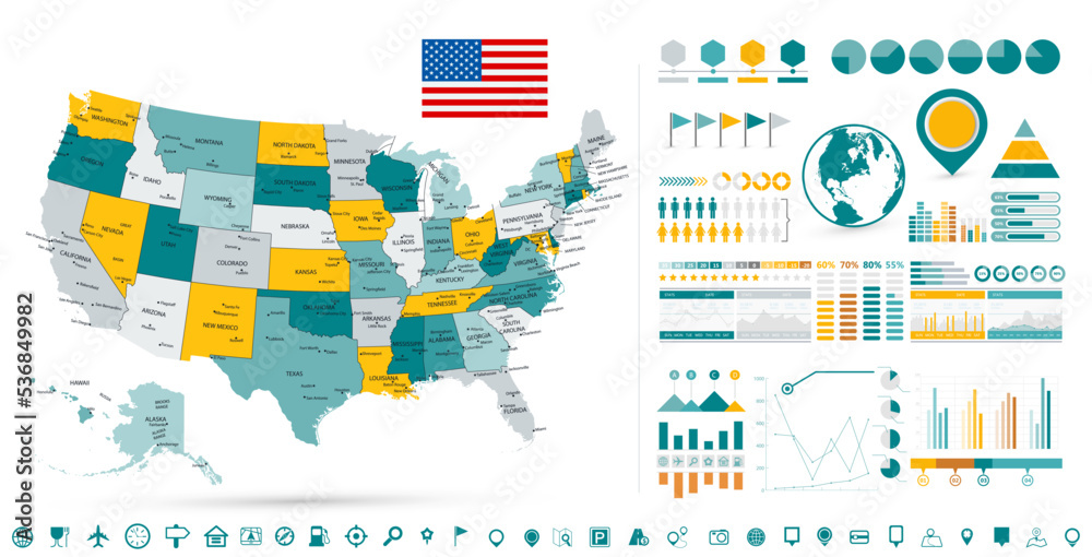 USA Map and Infographic design elements Stock Vector | Adobe Stock
