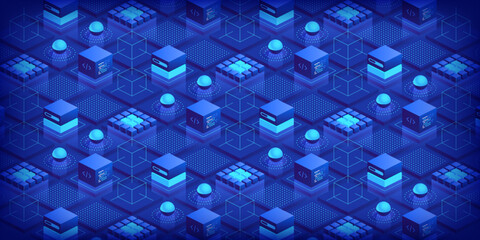 Poster - abstract futuristic isometric background technology connection digital data and big data concept blo