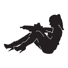 Wall Mural - Vector silhouette of a female police agent wearing a uniform on a white background