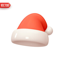 Poster - Christmas red hat santa claus. Decorative Christmas element for design. Realistic 3d cartoon style. vector illustration