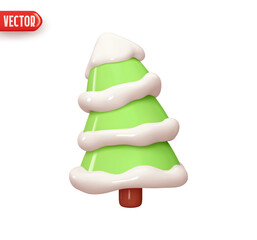 Wall Mural - Christmas tree. Cone pine tree. Holiday decoration element. Festive Christmas Decor. Realistic 3d design In plastic cartoon style. Icon isolated on white background. vector illustration
