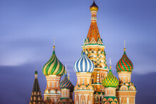 . Basil's Cathedral Close-up At Dramatic Dawn, Red Square, Moscow, Russia