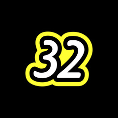 Sticker - Simple Number 32 With Typography Logo