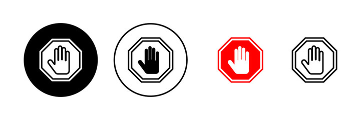 Stop icon vector. stop road sign. hand stop sign and symbol. Do not enter stop red sign with hand