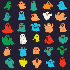 Wall Mural - Cute  ghosts icons, Halloween design set, Kawaii colorful ghost collection ,Each on a separate layer.