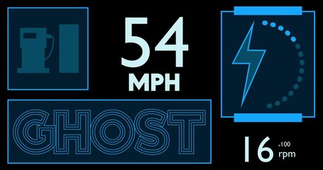 Poster - Hybrid car dashboard with Ghost text. Digital Graphical User Interface Animation.