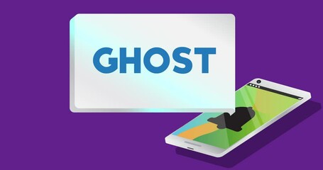Poster - Ghost Text on notification bubble from portable information device screen. Mobile app message, connection, communication concept. Animated video.
