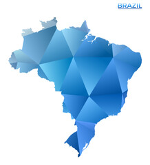 Wall Mural - Vector polygonal Brazil map. Vibrant geometric country in low poly style. Awesome illustration for your infographics. Technology, internet, network concept.