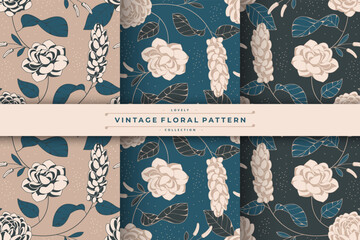 Wall Mural - hand drawn luxury vintage floral pattern set