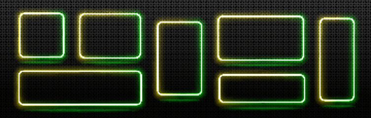 Poster - neon frames, isolated colorful led square and rectangular borders. green and yellow illuminated geom
