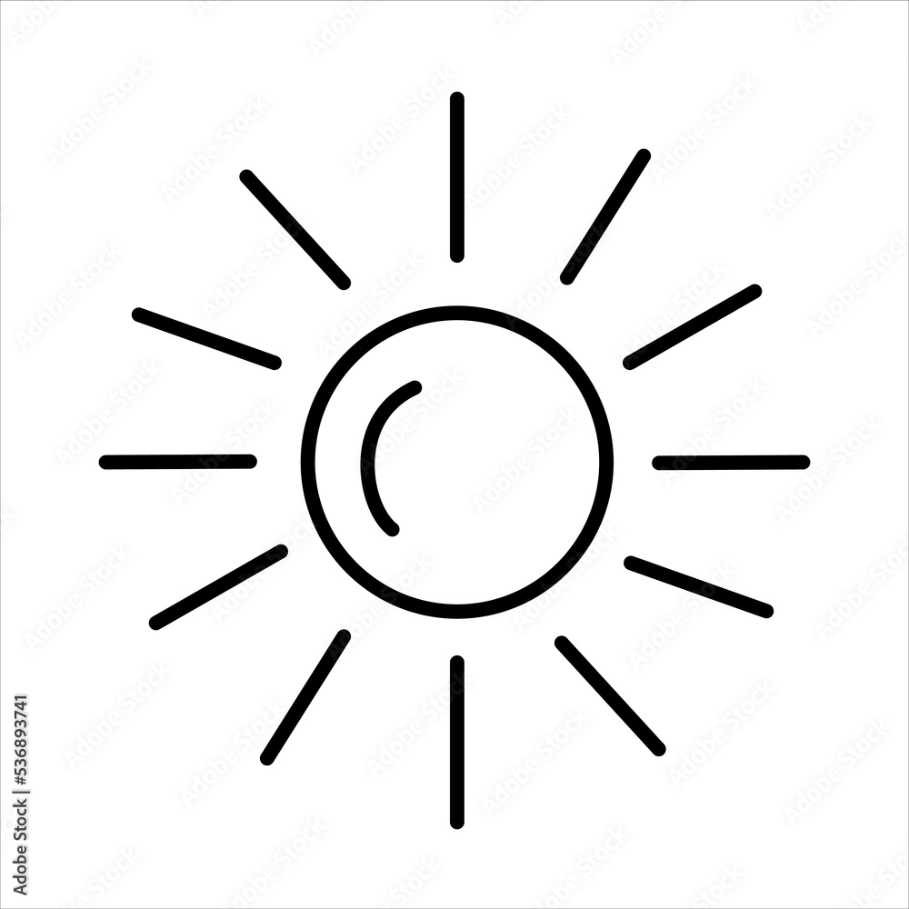 Vector black outline sun with direct rays. Summer, vacation theme ...