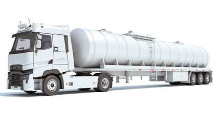 Wall Mural - Truck with Tank Trailer 3D rendering on white background