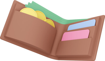 Poster - Wallet with coins, bills and credit cards. PNG icon on transparent background.