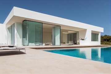 Wall Mural - Contemporary white house with pool
