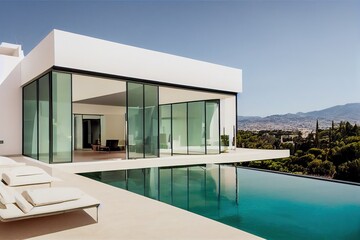 Wall Mural - Contemporary white house with pool