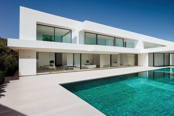 Fototapete - contemporary white house with pool