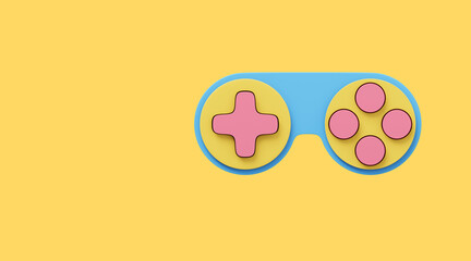Poster - Minimalistic console game controller. Multicolored icon on yellow background with space for text. 3D rendering.