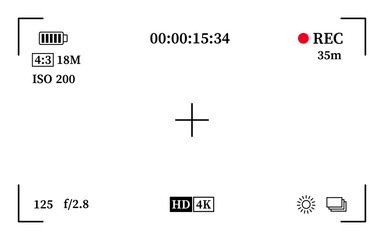 Poster - Camera viewfinder frame, video or photo focus screen. Recording or snapshot template, digital display dslr cam, capture interface for photography or videography, flat vector illustration