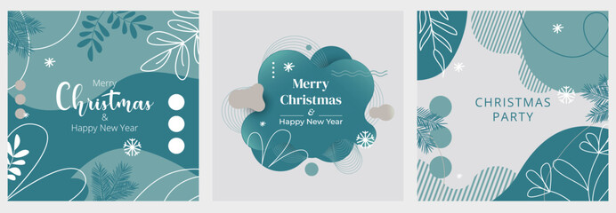 Wall Mural - Set of Christmas and New Year flat design social media banners. Hand drawn vector illustrations