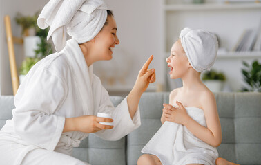 Wall Mural - mother and daughter after a bath