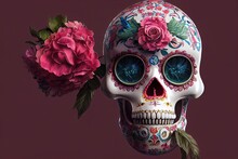 3D Rendered Computer-generated Image Of A Sugar Skull Calavera. Traditional Calavera Decoration For Dia De Los Muertos (day Of The Dead), Mexican Annual Holiday Celebration Of Death And The Dead