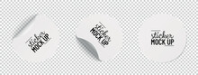 White Round Paper Adhesive Stickers Mock Up With Curved Corner And Shadow - Vector Illustrations Isolated On Transparent Background