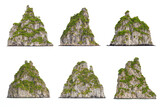 Fototapeta  - rocky islands, collection of tall islets isolated on white background