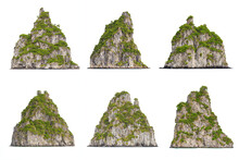 Rocky Islands, Collection Of Tall Islets Isolated On White Background