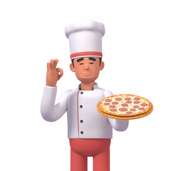 Wall Mural - 3d render of cheerful chef with pizza