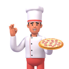 Wall Mural - 3d render of cheerful chef with pizza