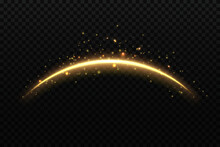 Golden Magic Arch With Sparkles. Firework Flash, Energy Flare Arch Realistic Backdrop, Golden Magic Light Ray Vector Trace. Star Shine Wave Or Line Realistic Background With Glowing Sparkle, Particles
