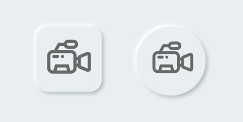 Poster - Video camera line icon in neomorphic design style. Movie equipment signs vector illustration.