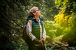 © olezzo - Active senior woman walking with Nordic poles while enjoying hike in beautiful autumn forest