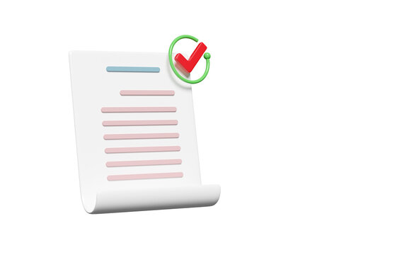 3d white checklist paper icon isolated. check marks, tick marks symbols, project plan, business strategy, purchase contract concept, 3d render illustration