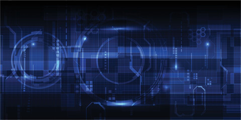 Wall Mural - Vector illustrations of futuristic blue hi-tech element with grid line and circuit for advertising layout and game development artwork.Future technology and innovation concepts.