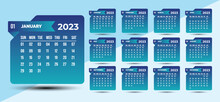 2023 Calendar With Gradient Design. Vector Of Calender 2023.corporate Desk Calendar Ready To Print. Week Start On Sunday. Sunday As Weekend. Good For Daily Log, Business, Timetable, Planner, Etc.