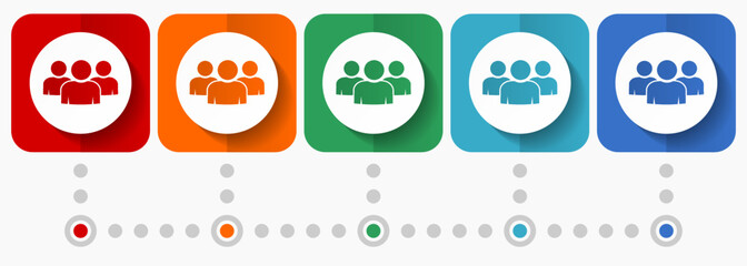 Poster - Group of people, team, teamwork vector icons, infographic template, set of flat design symbols in 5 color options