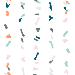 Poster - Vector organic seamless abstract background, party confetti pattern. Colorful pastel colored mosaic of simple shapes on white background.