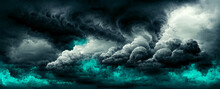 Dark Teal Cloudy Sky, Night Skies With Clouds, Gloomy, Background, Banner