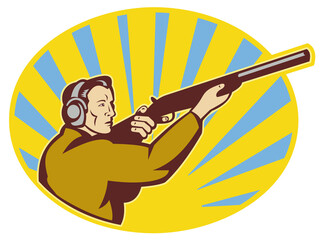 Wall Mural - Hunter aiming rifle shotgun side view