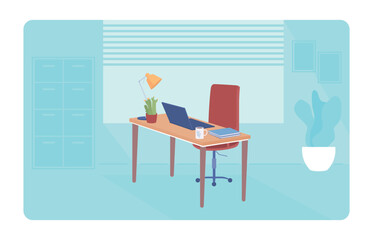 Wall Mural - Convenient director office room 2D vector isolated illustration. Workplace flat interior on cartoon background. Workspace arrangement colourful editable scene for mobile, website, presentation