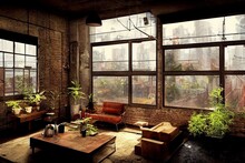 Loft Style Apartment In New York With Sunset