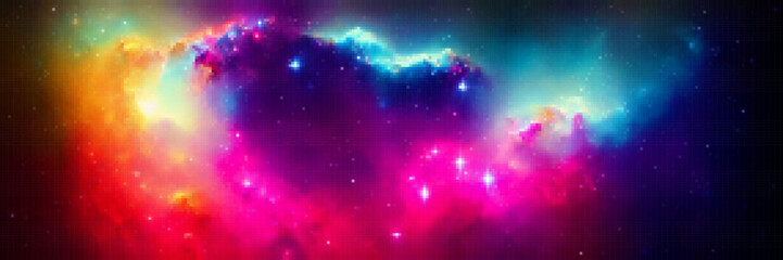 Wall Mural - cosmic panoramic background. outer space. vector colorful pixelated illustration.