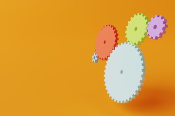 Poster - gear wheels on a orange background. business concept, working modes. 3d render.